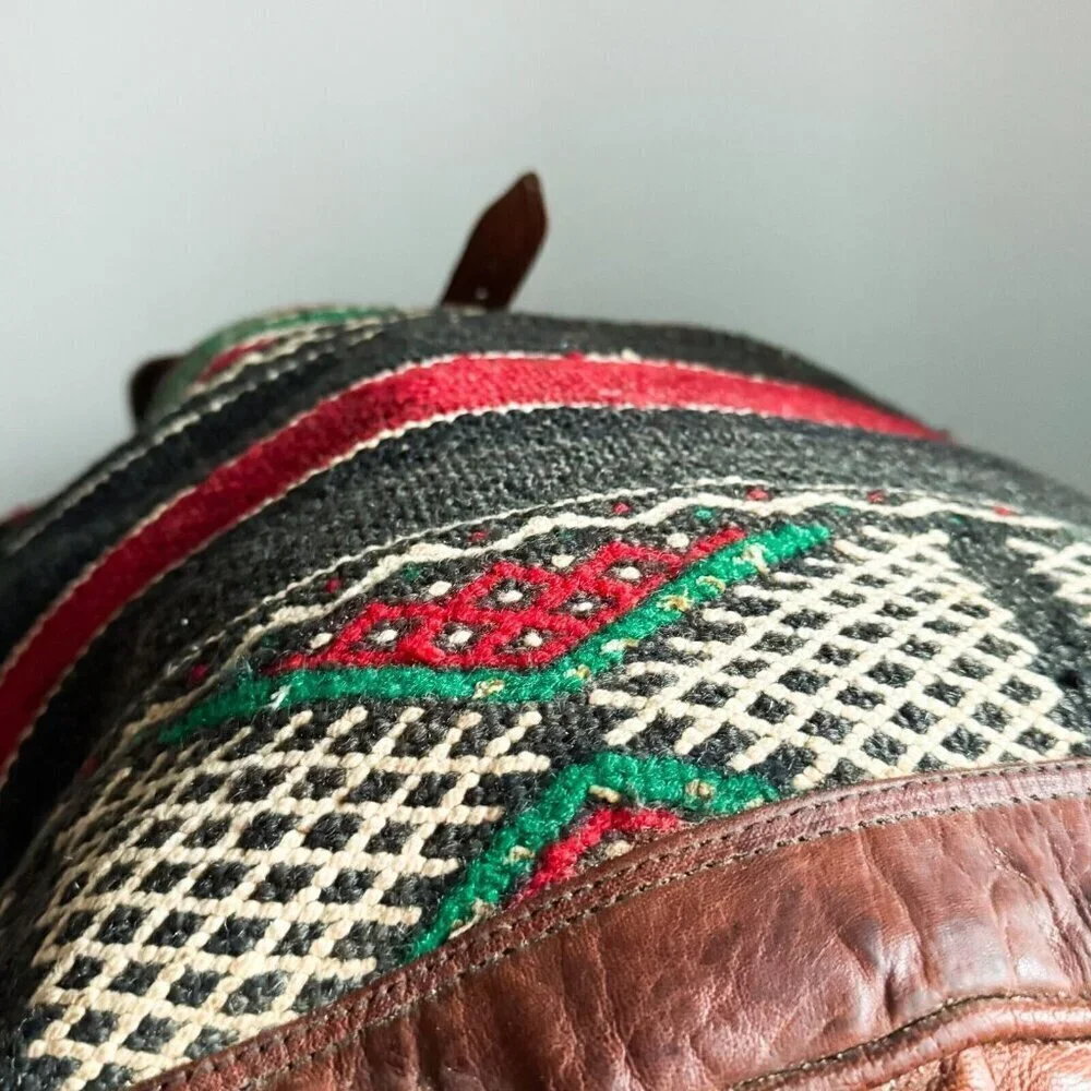Vintage Handmade Ethnic Kilim Leather LArge Backpack